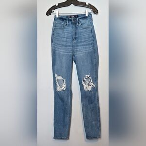 Hollister Medium Blue High-Rise Distressed Jeans size 23w 27l